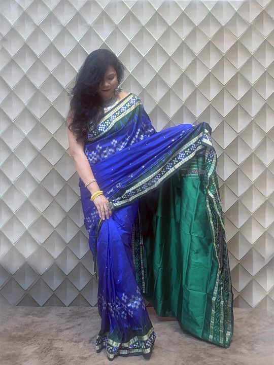 LEAD BLUE AND GREEN PASAPALI SAMBALPURI SILK SAREE